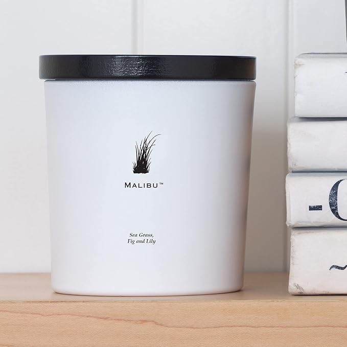 Archipelago Botanicals Malibu Luxe Candle, Sea Grass, White Fig and Lily Scent, Elegant White Glass Jar Candle, Coconut Wax, Double Wicks Burn 100 Hours (13 oz)