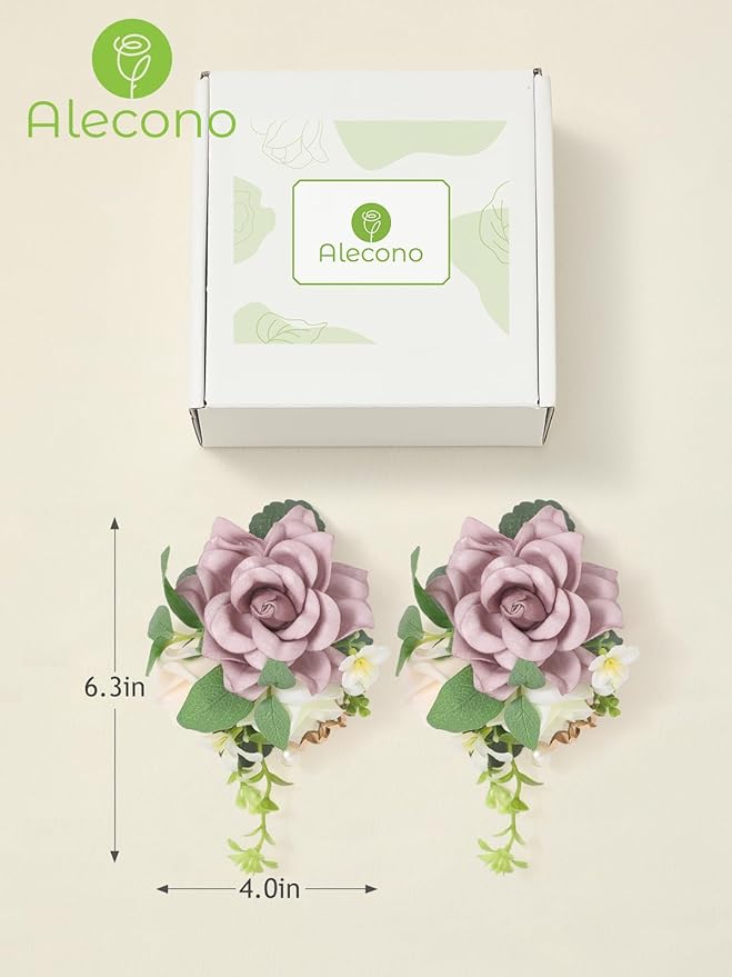 Alecono Boutonniere for Men, Set of 2 for Wedding Groom Groomsmen, Purple Artificial Flowers for Ceremony Anniversary Marriage Graduation Prom Dinner Party Homecoming