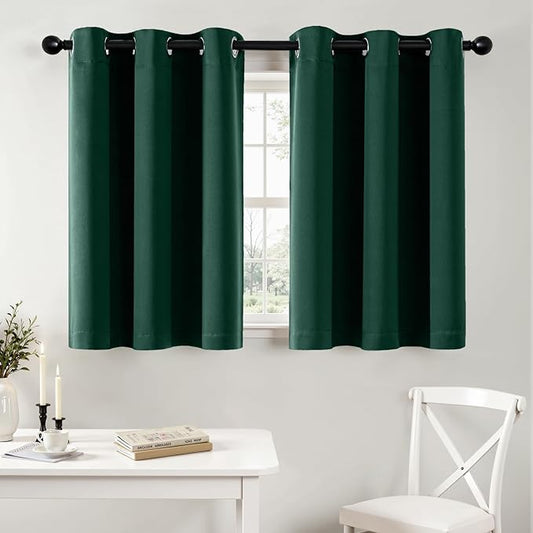MIULEE Short Curtains for Windows - Christmas Hunter Green Blackout Half Window Curtains Thermal Insulated Drapes for Kitchen Bedroom Bathroom Grommet Top Small Basement Tiers W40 x L36 Inch 2 Panels