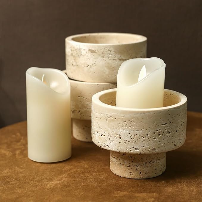 Elegant Italian Travertine Tealight Holders, Luxurious Votive Candle Holders for Home Decor, Natural Stone Pillar Candle Holder for Table Centerpieces, Elegant Wedding Dinner Party Table Decor