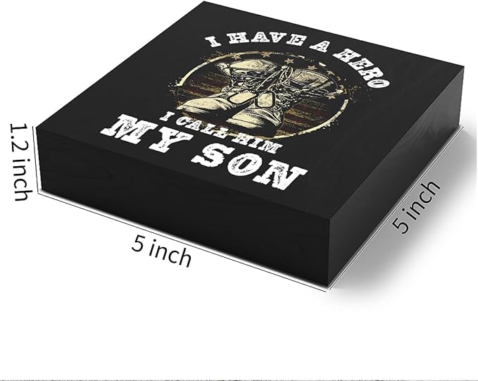 Woght Son Gifts Wooden Box Sign Plaque I have a Hero Call Him My Son Wood Box Sign Rustic Art Home Shelf Desk Decor 5 X 5 Inches
