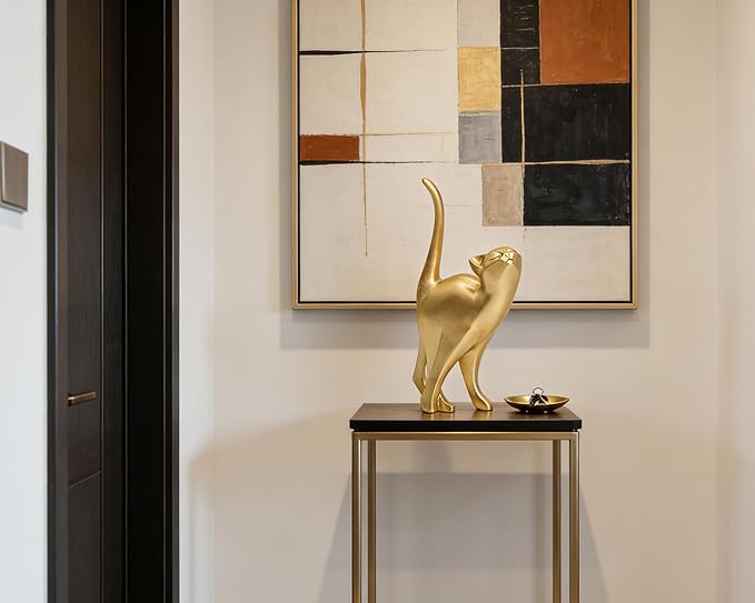 Gold Cat Statue Modern Abstract, Home Office Shelf Decor, 7-Inch Vibrant Assorted Colors, Easy to Match Any Decor Style