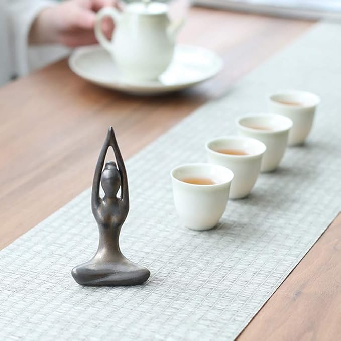 OwMell Lot of 4 Meditation Yoga Pose Statue Figurine Ceramic Yoga Figure Set Decor - Patina Gold