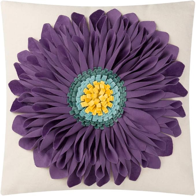OiseauVoler 3D Sunflowers Throw Pillow Cases Decorative Handmade Cushion Covers for Home Sofa Car Bed Room Decor 18 x 18 Inch Purple