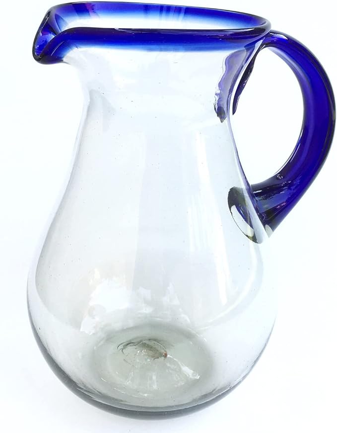 Cobalt Blue Rim 84 oz Tall Pear Pitcher, Recycled Glass, Lead-free, Toxin-Free (Pitcher)