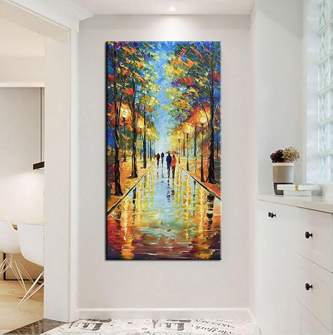 Tyed art- Large Vertical Wall Art ,handpainted Canvas Paintings Landscape Trees,Framed Textured Wall Art,Modern Home Wall art Living room bedroom bedside sofa background Wall Decor , Landscape Artworks Picture 60 by30 inch