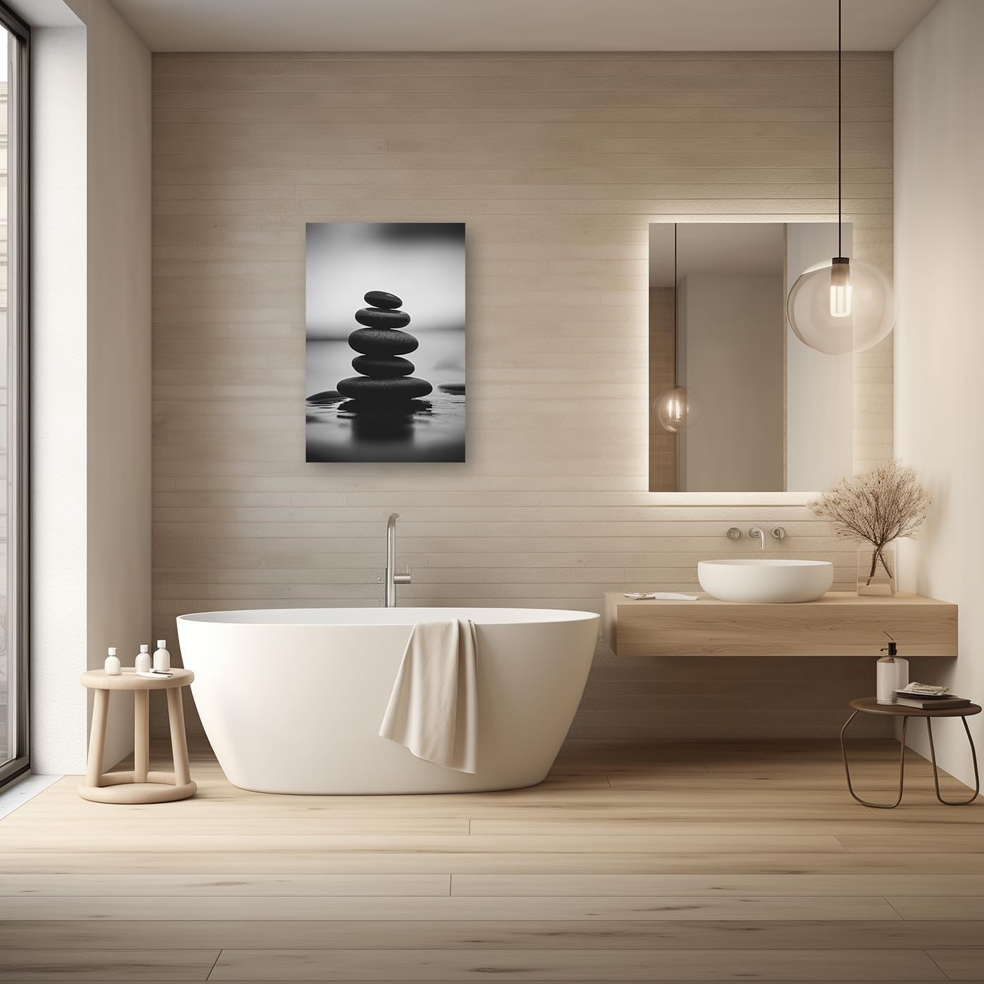 DOARTDO Zen Canvas Wall Art Black and White Zen Stone Picture Print Meditation Relax Spirit Spa Room Bathroom Decor Frame (24.00" x 36.00", Zen Stone - 3)