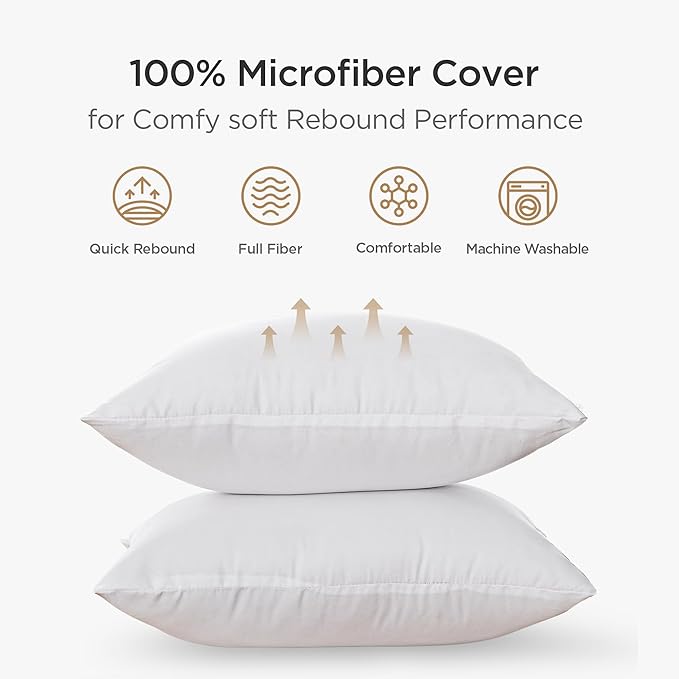 Acanva 22x22 Throw Pillow Inserts Set of 4, Premium Polyester Fiber Fill Square Sham Stuffer Cushion for Sofa, Bed, Couch and Chair, Machine Washable, White