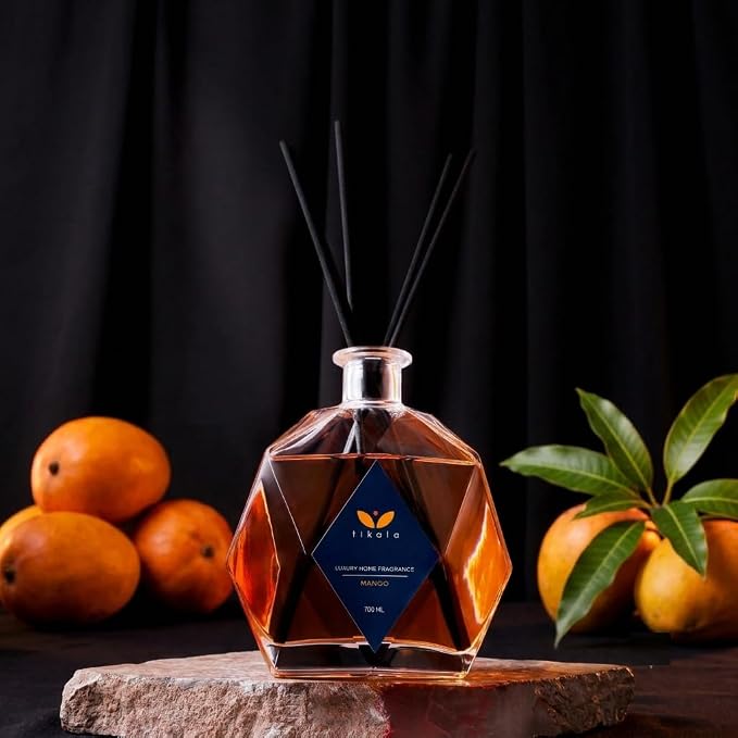 Luxury Reed Diffuser with Mango Scent – Crystal Glass Bottle – Home Fragrance for Living Room, Bathroom & Office – 23.67 fl oz (700 ml)
