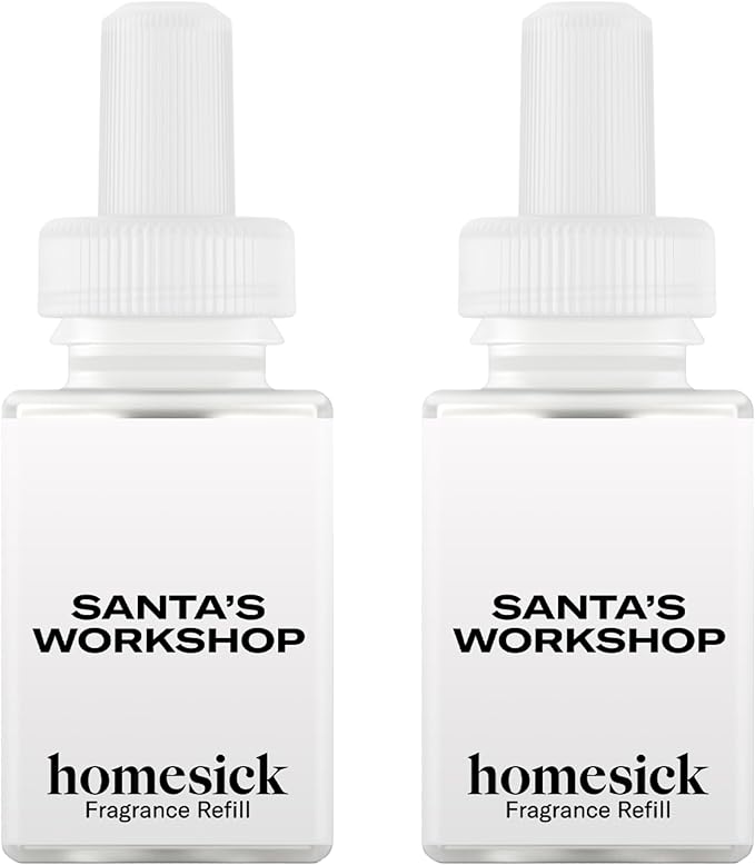 Pura & Homesick Home Scent Refill - Smart Home Air Diffuser Fragrance - Long-Lasting Luxury Scent per Refill - Clean Diffuser Fragrance - Household Essential - 2 Pack, Santa's Workshop