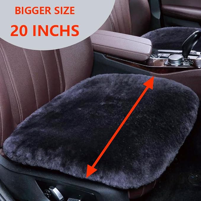 OGLAND 2 Pack Fuzzy Genuine Sheepskin Car Seat Covers for Auto Fluffy Wool Interior Accessories with Soft Natural Fur Non-Slip (20inchs 2Pieces, Carbon Black)