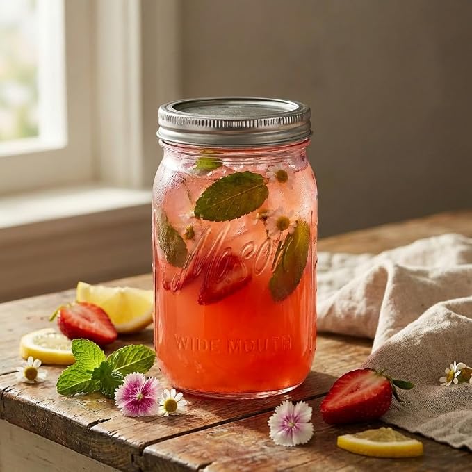 Rubtlamp Pink Mason jar 32 oz, 12 Pack Glass Jars - Wide Mouth Mason Jars with Airtight Lids for Pickling, Fermenting, Food Storage&DIY Crafts, Microwave & Dishwasher Safe