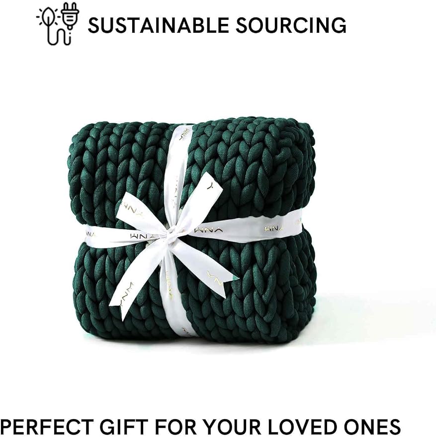 YnM Chunky Throw Blanket, Medium-Weight, Hand Knitted, Skin Friendly, Ventilated and Breathable, Machine Washable, Home Décor Piece for Couch, Sofa and Bed (Pacific Green, 40x50 Inch)