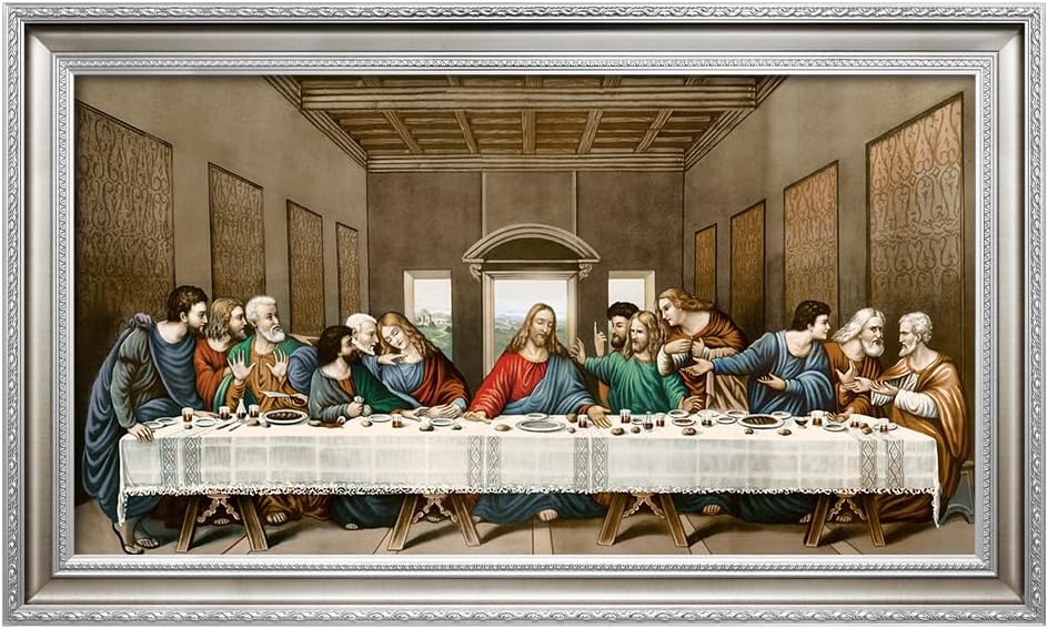 DECORARTS - The Last Supper, Leonardo da Vinci Classic Art Reproductions. Giclee Prints Acid Free Cotton Canvas with Matching Silver Solid Wooden Frame. Total Framed Size: 34.5" W x 20.5" H