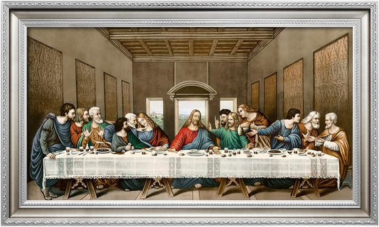 DECORARTS - The Last Supper, Leonardo da Vinci Classic Art Reproductions. Giclee Prints Acid Free Cotton Canvas with Matching Silver Solid Wooden Frame. Total Framed Size: 34.5" W x 20.5" H