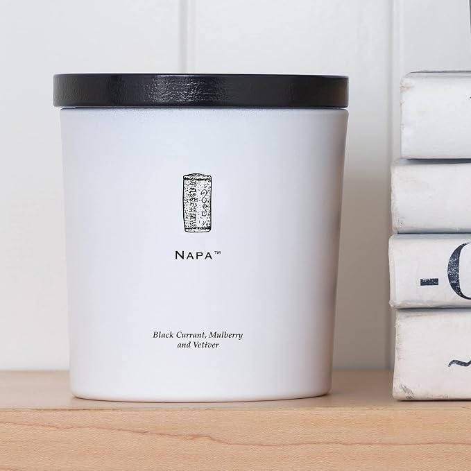 Archipelago Botanicals Napa Luxe Candle, Black Currant, Mulberry and Vetiver Scent, Elegant White Glass Jar Candle, Coconut Wax, Double Wicks Burn 100 Hours (13 oz)