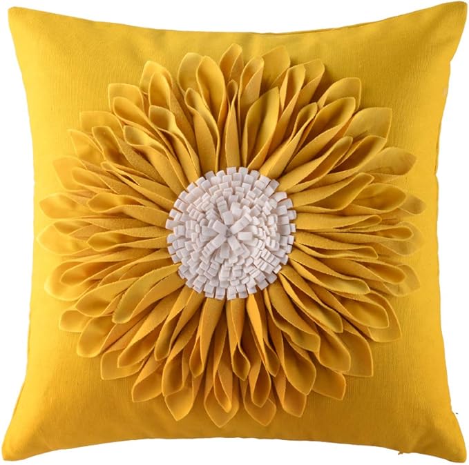 OiseauVoler 3D Sunflower Handmade Throw Pillow Covers Decorative Pillowcases for Home Couch Bed Living Room Decor Yellow 18x18 Inch
