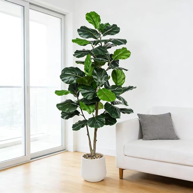 Artificial Fiddle Leaf Fig Tree 5FT, Large Realistic Faux Ficus Lyrata Plant with Pot Large Faux Plant for Indoor Outdoor Home, Office, Living Room, Bathroom Decor