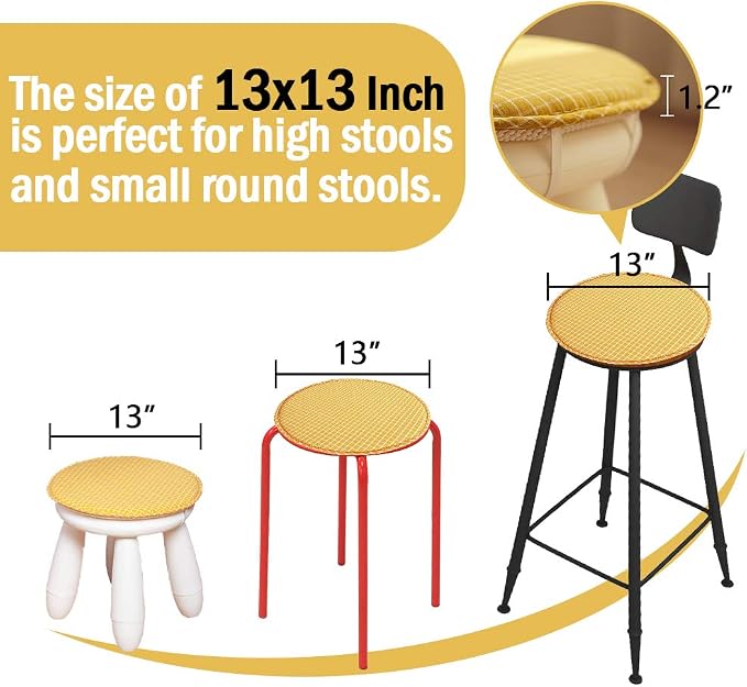 Round Stool Chair Cushions for Kitchen Dining Seat Pads with Ties 4 Pack Non Slip Cushions Pad for High Stool Chairs Bistro Bar Seat 13 Inch, Green Stripe