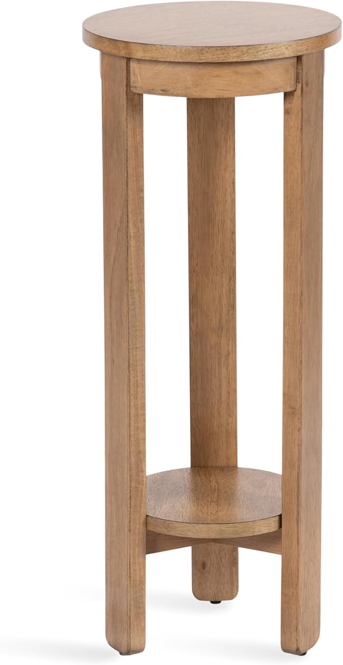 Kate and Laurel Foxford Tiered Round Drink Table, 12 x 12 x 30, Natural Brown, Transitional Two-Tier Circle Plant Stand Table for Use as Living Room Pedestal Table or Small Bedroom Nightstand