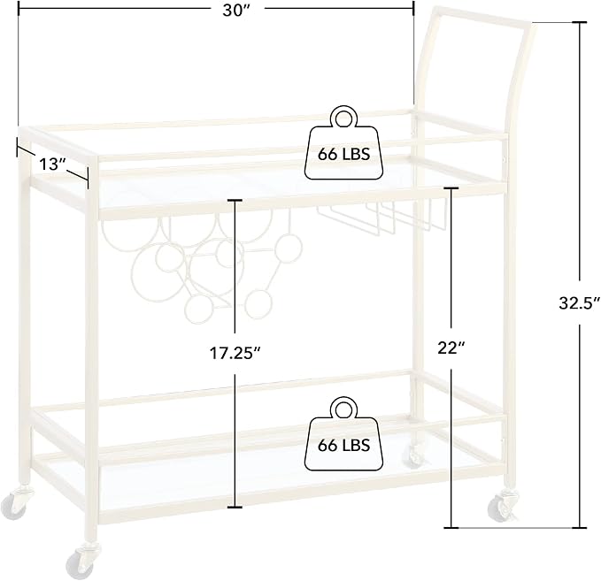 FirsTime & Co. Gold Francesca Bar Cart, 2 Tier Mobile Mini Bar, Kitchen Serving Cart and Coffee Station with Storage for Wine and Glasses, Metal and Glass, Modern