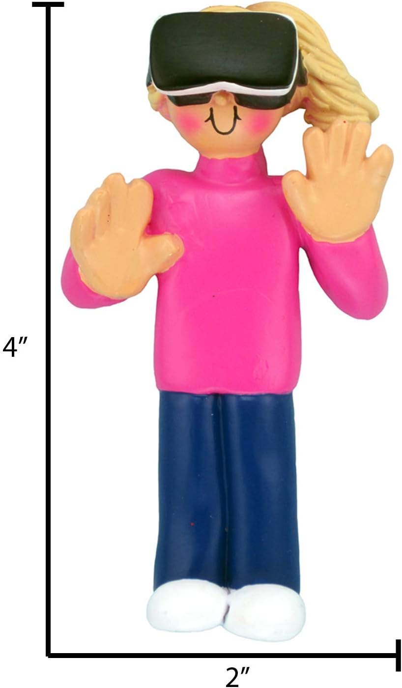 Personalized Video Game Ornament 2024 by Elves - Blonde Girls Gamer VR Christmas Tree Decoration