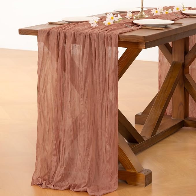 Socomi 6pcs Dusty Rose Easter Spring Cheesecloth Table Runner Boho Rustic Gauze 120 inch 10FT Cheese Cloth Runner for Wedding Party Baby Shower Birthday Home Decor Holiday Decorations