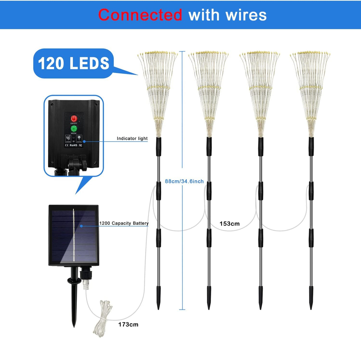 Unihoh Solar Garden Lights Outdoor, 4 Pack 120 LED Waterproof Decorative String Lights 8 Modes with Remote DIY Outdoor Decor for Pathway Walkway Yard (Cool White)