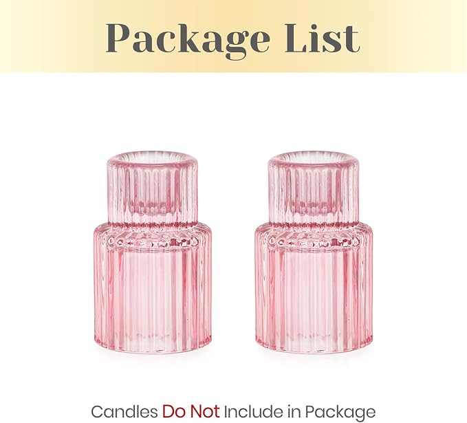 Hewory Glass Pink Candle Holder: 2PCS Valentines Taper Candle Holders for Table Centerpiece, Tapered Candlestick Holders for Valentines Day Decorations Gifts Anniversary Wedding Holiday Home Decor