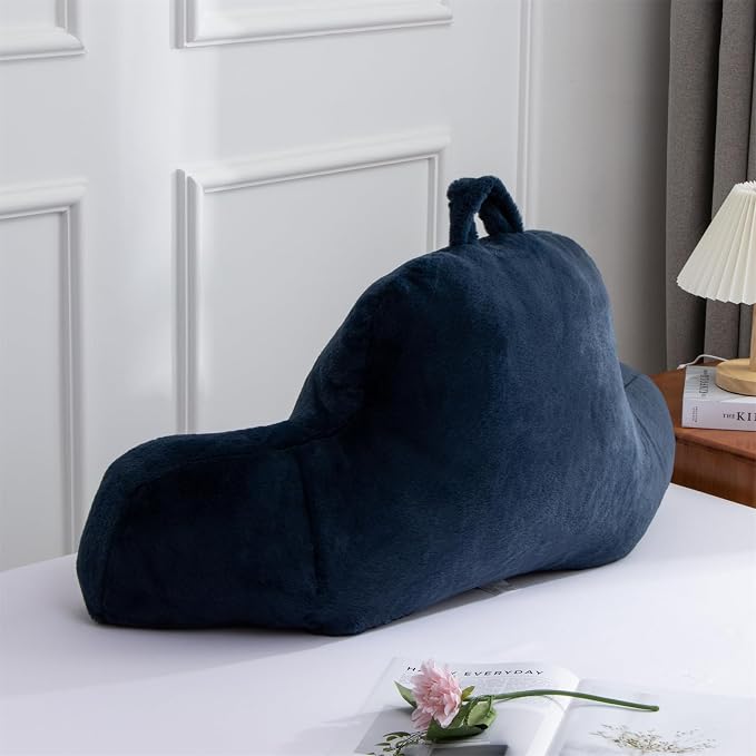 A Nice Night Faux Fur Reading Pillow Bed Wedge Large Adult Children Backrest with Arms Back Support for Sitting Up in Bed / Couch for Bedrest,Navy