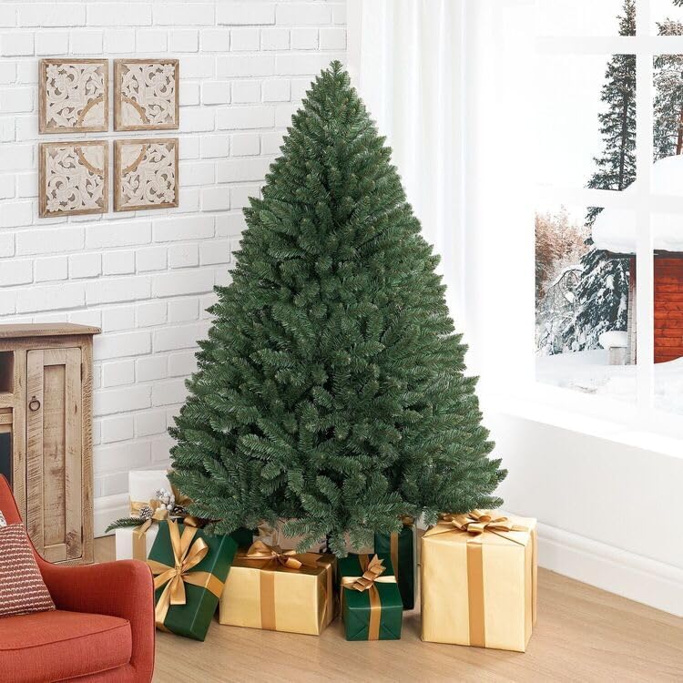 Naomi Home 4.5ft Christmas Tree with Lights Realistic Spruce Christmas Tree Prelit with Foot Pedal 674 Branch Tips 250 Warm Lights and Metal Stand Aritificial Tree +ürbol De Navidad