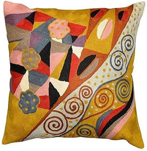 Klimt Yellow Modern Couch Pillow Cover | Gold Art Nouveau Pillows | Modern Chair Cushion| Contemporary Pillows | Outdoor Pillow | Mid Century Chair Cushions | Handmade Wool Size 18x18