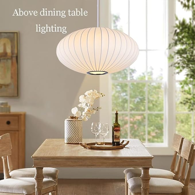 Italian Silk Pendant Light, 19.7 Inch White Bubble Fabric Lantern Ceiling Hanging lamp, Modern Silkworm Cocoon Chandeliers Fixture for Living Dining Room Kitchen Island Restaurant Foyer