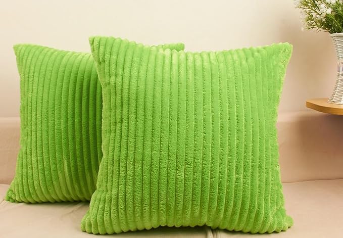 TangDepot Velvet Big Corduroy Pillow Covers 22x22 Apple Green 2-Pack | Soft wide-stripe corduroy pillow cover, hidden zipper, machine washable, easy refresh, for bedroom living room indoor outdoor