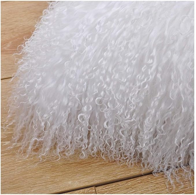 100% Real Mongolian Lamb Fur Cushion Cover/Pillowcase (26x26inch, White)