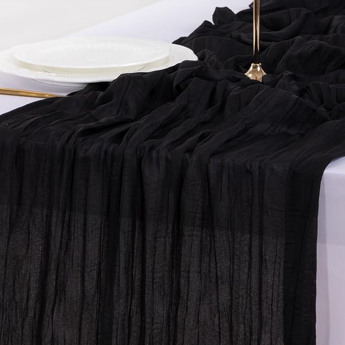 Socomi 6pcs Black Easter Spring Cheesecloth Table Runner Boho Rustic Gauze 120 inch 10FT Cheese Cloth Runner for Wedding Party Baby Shower Birthday Home Decor Holiday Decorations
