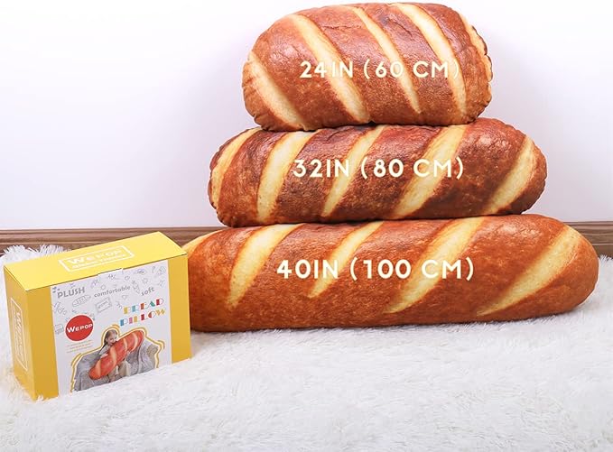 Wepop 40 in 3D Simulation Bread Shape Pillow Soft Lumbar Baguette Back Cushion Funny Food Plush Stuffed Toy