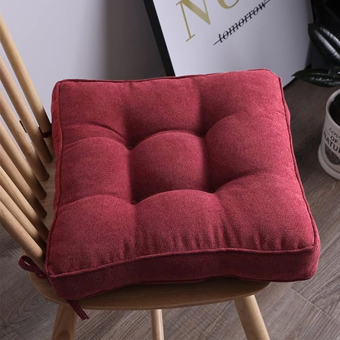 vctops Square Chair Pad Seat Cushion with Ties Solid Color Soft Chair Pads Comfy Velvet Cushion Pillow for Kitchen Dining Office Chair Kids Reading (Wine Red,16"x16")