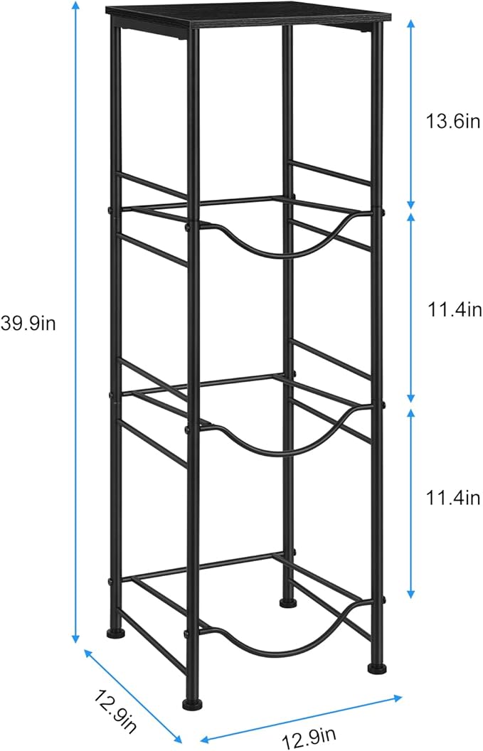 OYEAL Water Jug Holder Stand 5 Gallon Water Bottle Holder Organizer with Shelf, Heavy Duty 3 Tier Water Bottle Storage Rack for Kitchen, Office, Living Room, Black