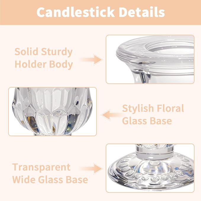CHILL RECIPE Hurricane Glass Candle Holders-Set of 6 Tall Taper Candle Holder with 12” Tall Clear Cylinder Covers for Wedding Table Centerpiece Home Decor (Floral Base+Clear Chimney)