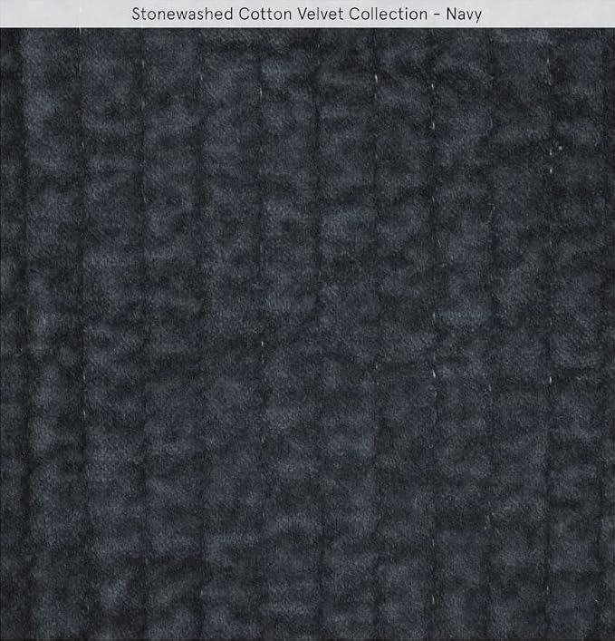 HiEnd Accents Stonewashed Velvet Quilted Euro Sham, 27x27 inch, Navy Solid Color, Classic Traditional Rustic Style Luxury Bedding