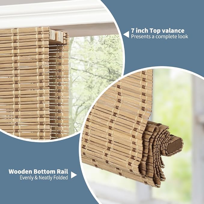 SMONTER Bamboo Roman Shades for Windows-Cordless Wooden Woven Blinds Light Filtering Bamboo Roll up Shades UV Protection and Easy Set up for Door and Countryhouse, 30" W x 64" H, Squirrel