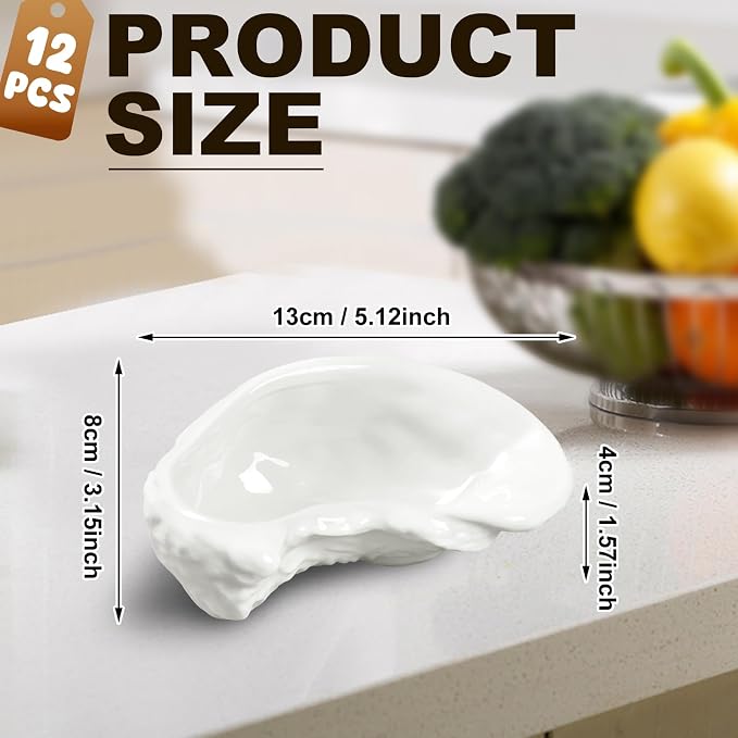 Reallnaive 12 Pcs Ceramic Oyster Shells Reusable Oyster Grilling Shells Large Clam Baking Dish Platter Plate for Cooking Shrimp Scallops Clams Seafood of All Kind