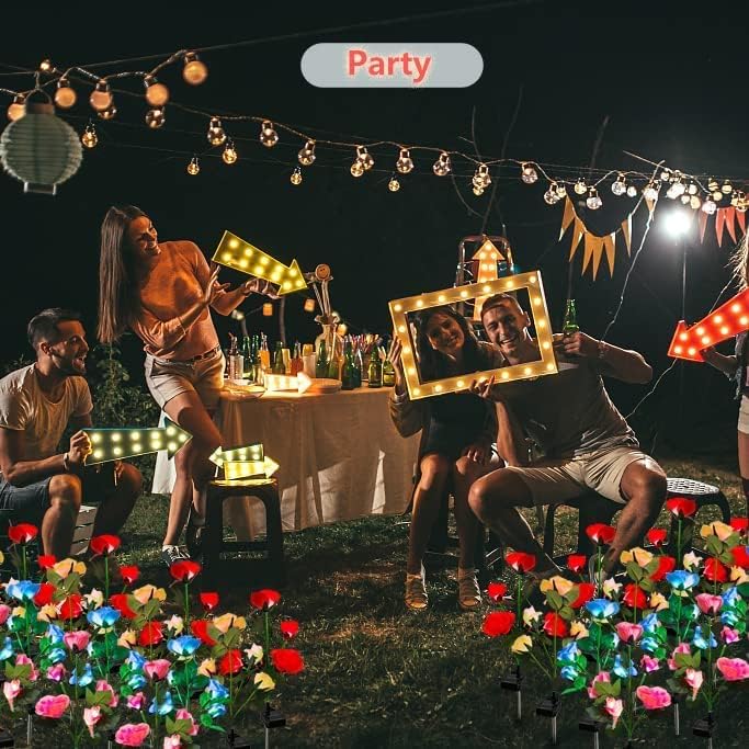 Solar Garden Decor Outdoor Lights, 4 Pack Waterproof Garden Lights for Outside, 16 Solar Rose, Multi-Color Changing Solar Flower Decor for Yard, Patio, Gifts for Women (7-Color Rose)