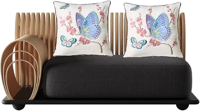 Set of 2 Embroidered Decorative Throw Pillow Covers Couch Square Pillowcases Cushion for Bedroom Sofa Farmhouse Decor 18x18 Inch (Blue Butterfly)