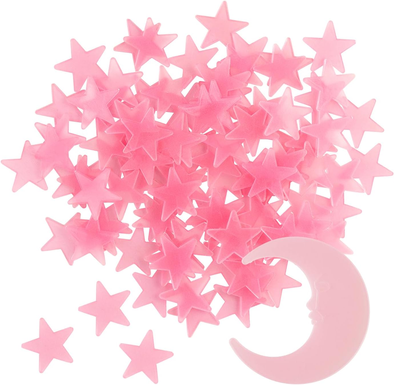 100 Stars and 1 Moon Glow in The Dark Luminous Fluorescent 3D Plastic Glow Stars Moon for Ceiling, Glowing Wall Stickers Create a Realistic Starry Sky, Room Decorations (Pink)