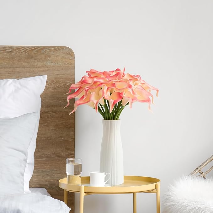 Floral Kingdom 20 Pack 14" Calla Lily Artificial Flowers – Real Touch Blush Pink Latex Faux Flowers for Home Decor, Table Centerpieces, Living Room and Weddings