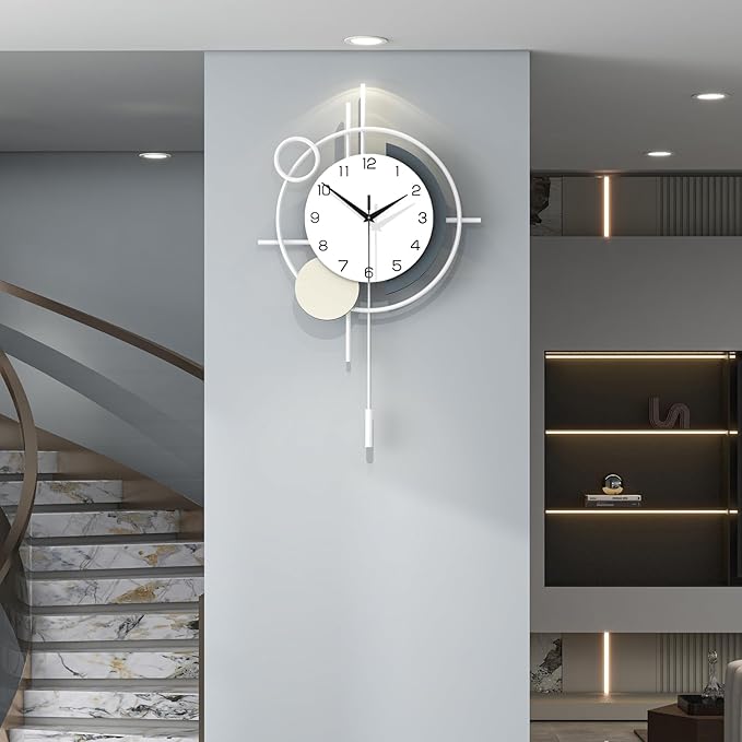 Decorative Wall Clock Silent Battery Operated Large Modern Wall Clock for Living Room Decor White Pendulum Clock for Bedroom, Office, Kitchen, Dining Room, Farmhouse, Indoor