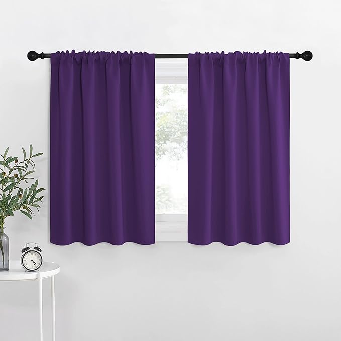 NICETOWN Kitchen Curtains, Royal Purple, 34" x 40", Set of 2, Short Blackout Curtains & Drapes, Thermal Insulated Rod Pocket Window Treatment Draperies for Nursery