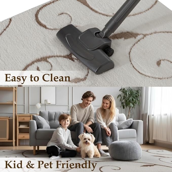 PureCozy Washable Neutral Area Rug 8x10 Beige Soft Shag Rugs for Living Room Modern Boho High Pile Non-Shedding Throw Rugs Non Slip Indoor Office Carpet for Playroom Bedroom Home Aesthetic Decor